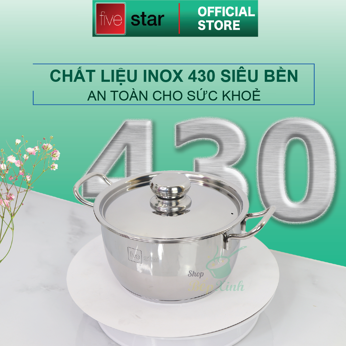 Bộ nồi inox 430 Fivestar Standard nắp inox FS-B3010 , tặng 1 vá canh