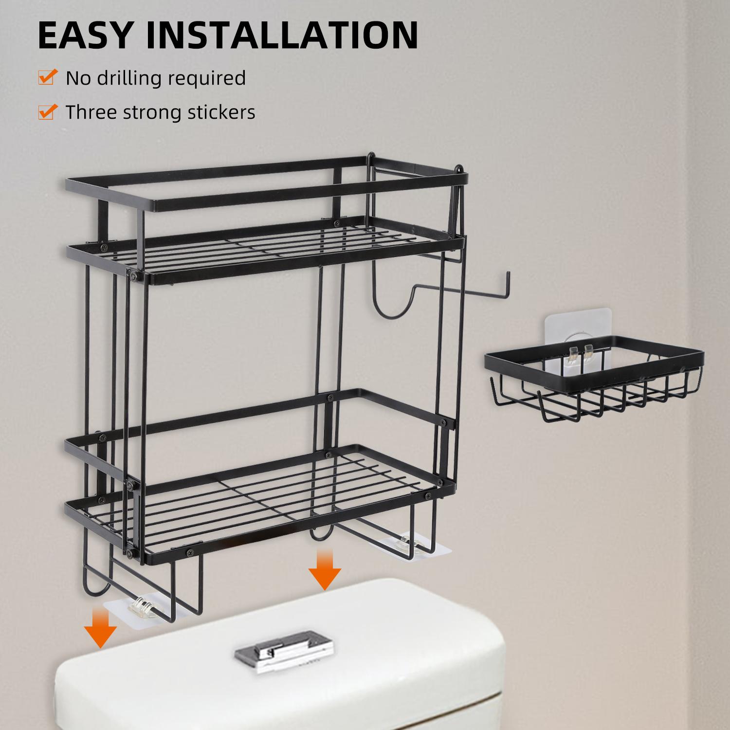 Over The Toilet 2-Tier Storage Shelf Wall Mounted Bathroom Storage Shelf Versatile Toilet Rack No Drilling Space Saving