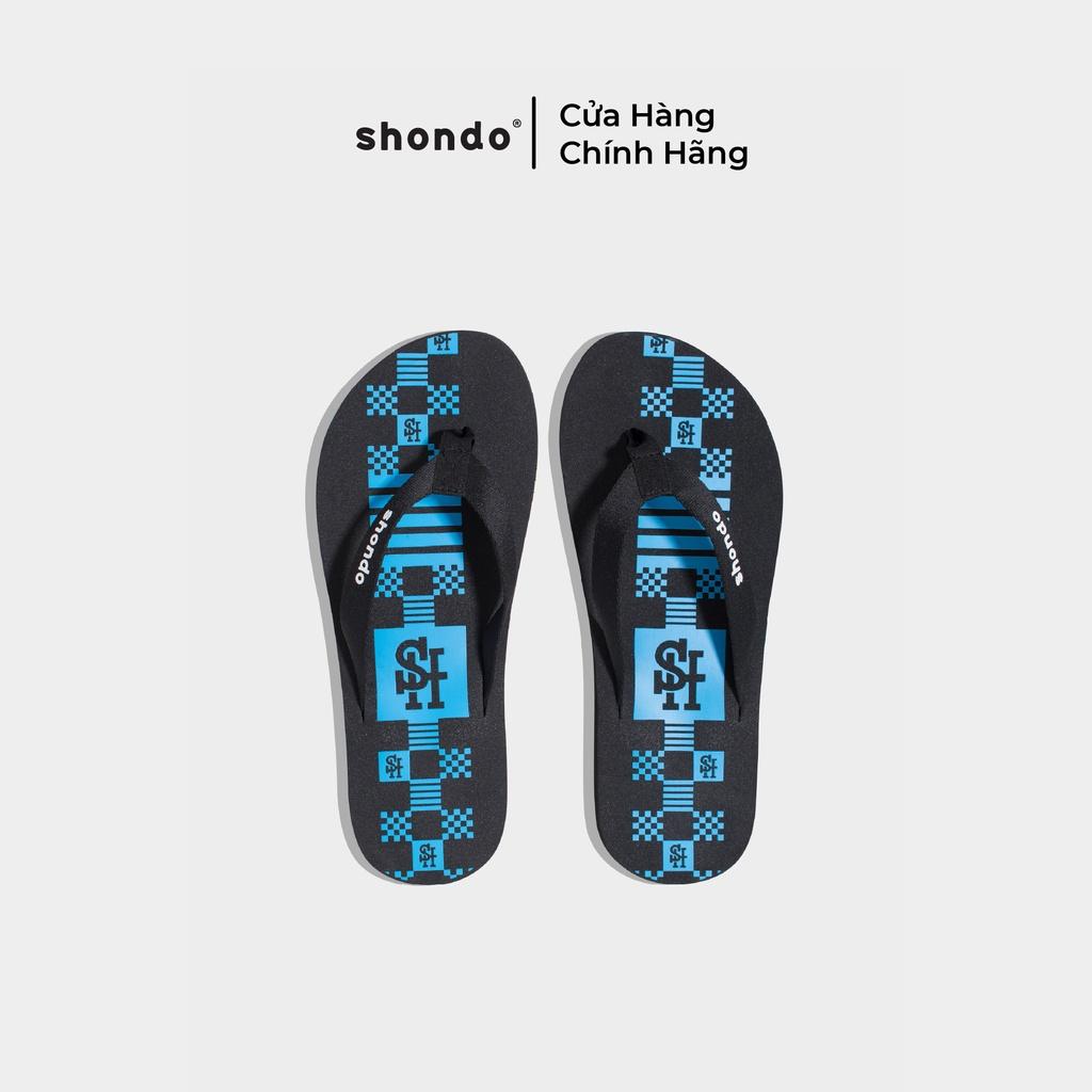 Dép Flippy In Chữ SH Caro Đế Đen Xanh Phối Quai Đen Shondo FLP1212