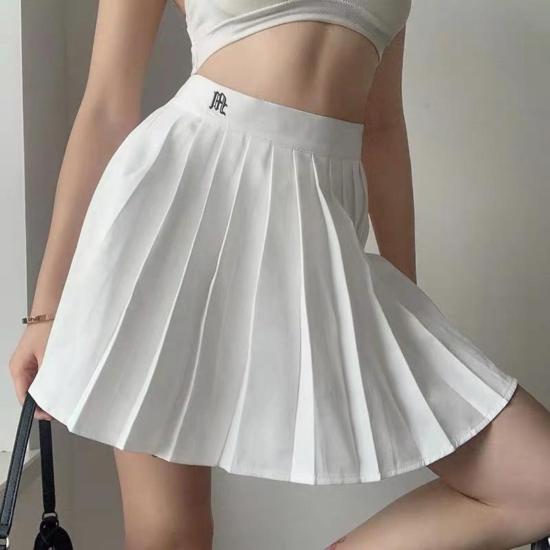Chân Váy Nữ Ngắn Xếp Ly Kiểu Tennis năng động, Váy ngắn màu trắng đen trơn phong cách Âu Mỹ thêu chữ M