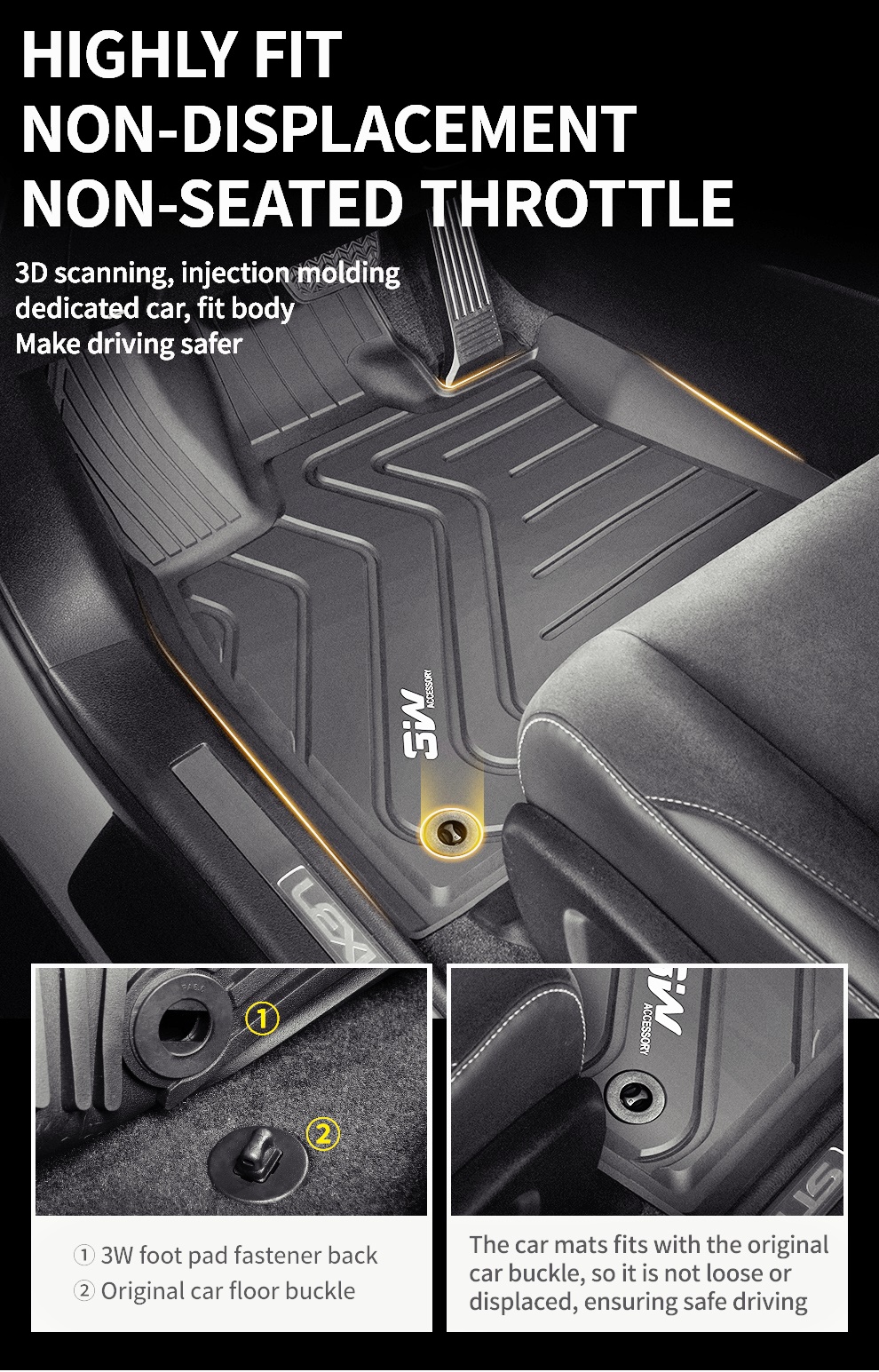 Thảm lót sàn xe ô tô dành cho LEXUS NEW ES 2018- Nhãn hiệu Macsim 3W chất liệu nhựa TPE đúc khuôn cao cấp - màu đen