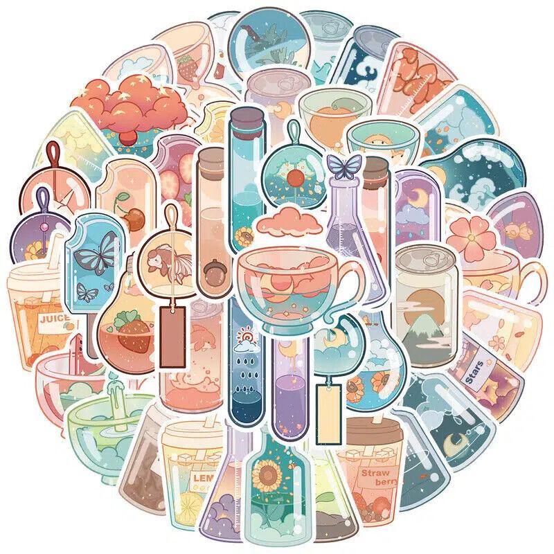 Sticker trà sữa đồ uống màu pastel trang trí mũ bảo hiểm, guitar, ukulele, điện thoại, sổ tay, laptop - mẫu S4