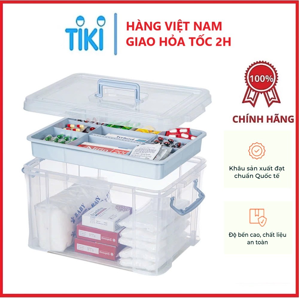 Thùng đựng đồ y tế trong nhựa VIỆT NHẬT - 2 tầng, khay phân loại thuốc, đồ dùng sửa chữa