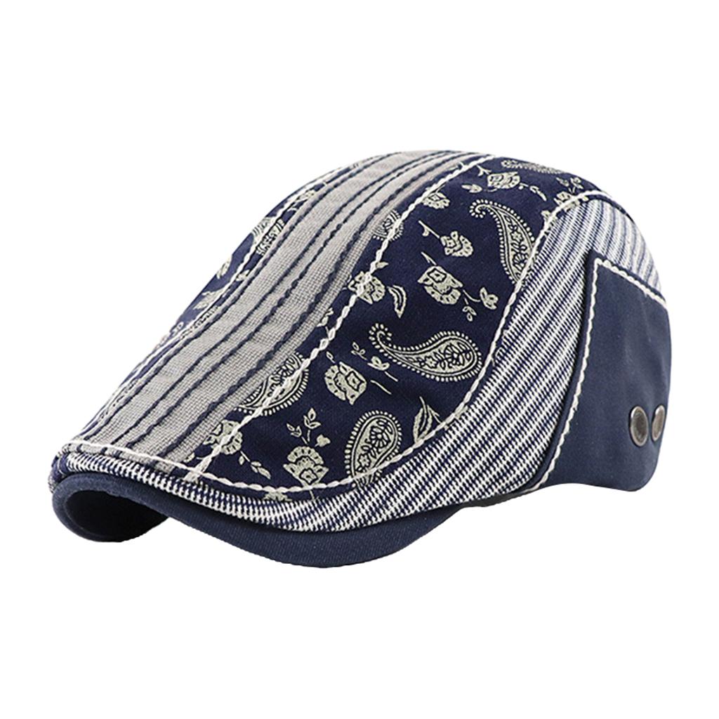 2 Pieces Mens Cotton Newsboy Cap Paisley Patch Block Flat Cap Adjustable