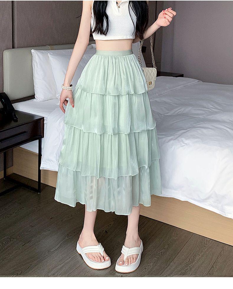 CHENGRUI Váy nửa người, váy nửa người, váy mỏng mùa hè, váy bồng chữ A, váy dài 150 x.