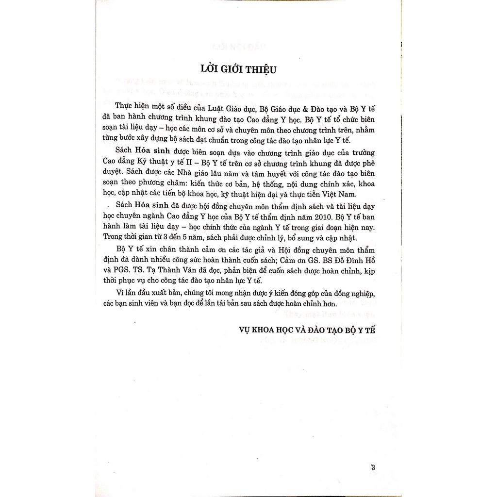 Hóa Sinh( Dùng Cho Đào Tạo Cao Đẳng Y Học)