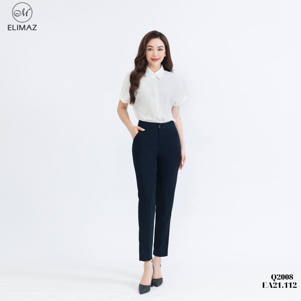 Quần Tây Âu Nữ Công Sở Elimaz Đai Trơn Ống Đứng Màu Xanh Than Q2008
