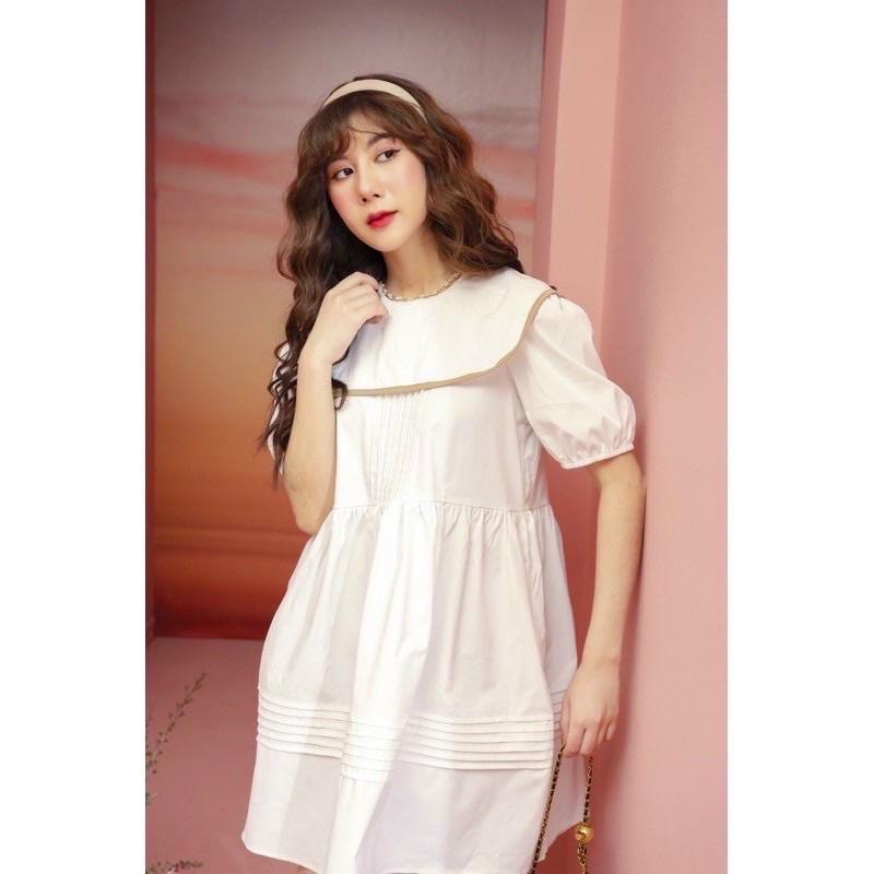 Đầm babydoll cổ bèo viền (kèm hình thật)