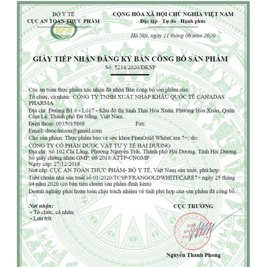 TPBVSK Frangold WhiteCare 7+ hộp 30 viên