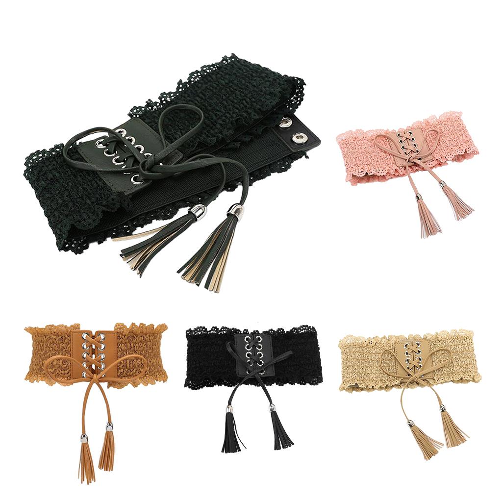 PU Leather Wide Waist Strap Lace Elastic Corset Belt For Women