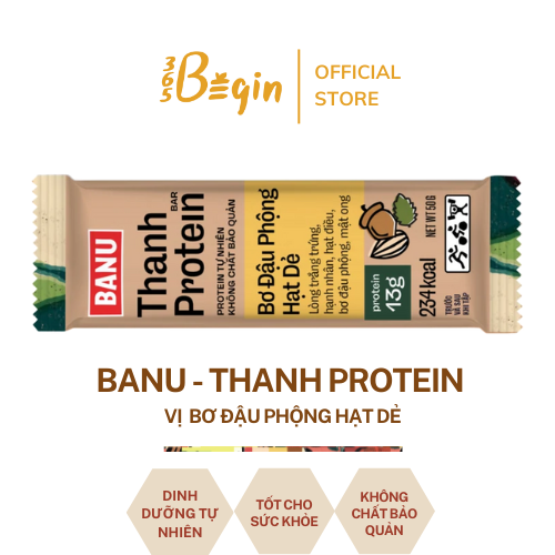 Hộp 10 Thanh Protein Bar 365Begin - BANU Bơ Đậu Phộng Hạt Dẻ – Dành Cho Người Tập Gym Tập Luyện Thể Thao