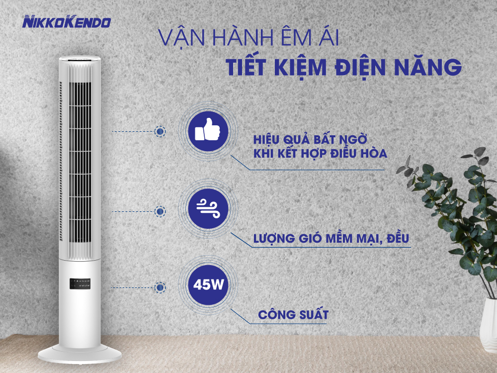 Quạt tháp Nikkokendo FT-36 có remote điều khiển từ xa xoay 360 độ hẹn giờ lọc không khí - Hàng chính hãng