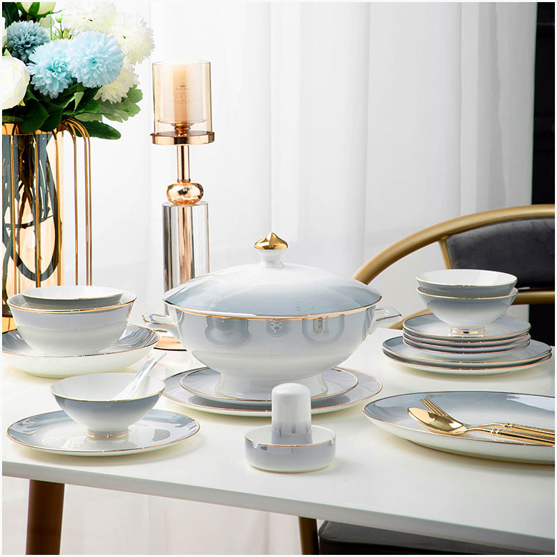 Bộ bát ăn cơm SỨ XƯƠNG Giang Tây cao cấp 60 chi tiết - Bộ chén ăn cơm sang trọng, tinh tế - Bát đĩa mỏng nhẹ nhưng cứng trong và cách nhiệt tốt. Mã GS25