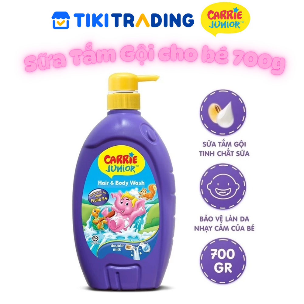 Chai Sữa Tắm Gội cho bé Carrie Junior hương trái cây thiên nhiên 700g - 3 mùi hương