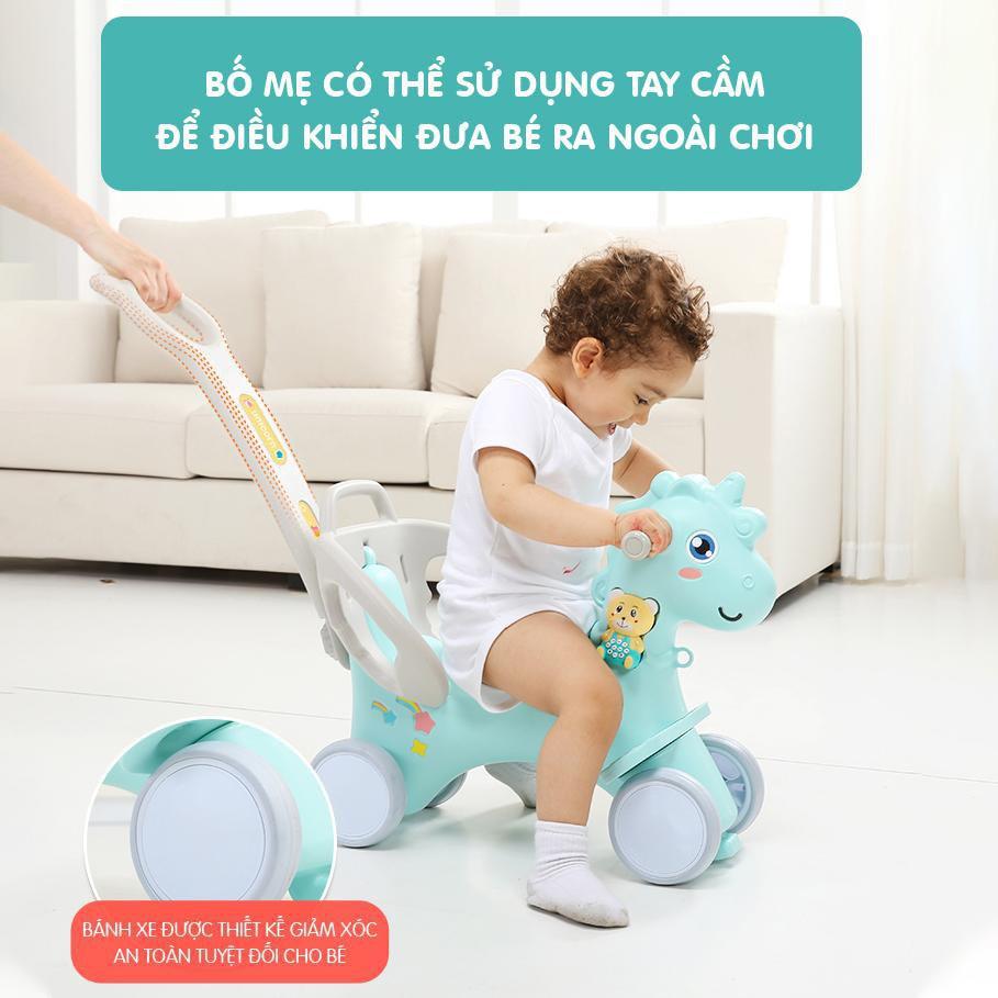 Ngựa bập bênh có bánh xe, có nhạc full 6 chi tiết