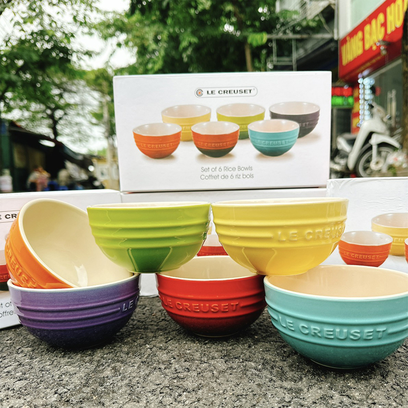 Bộ 6 Bát Ăn Cơm Cầu Vồng Size 12cm Le Creuset, Bộ Bát Gốm Sứ Cao Cấp, Giữ Nhiệt Vượt Trội, An Toàn Cho Tủ Đông, Lò Nướng, Lò Vi Sóng, Nhập Pháp