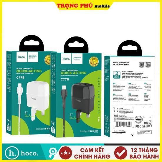 Bộ Sạc nhanh 2 cổng kèm cáp IP HOCO C77 Speedway (Tiêu chuẩn USA)