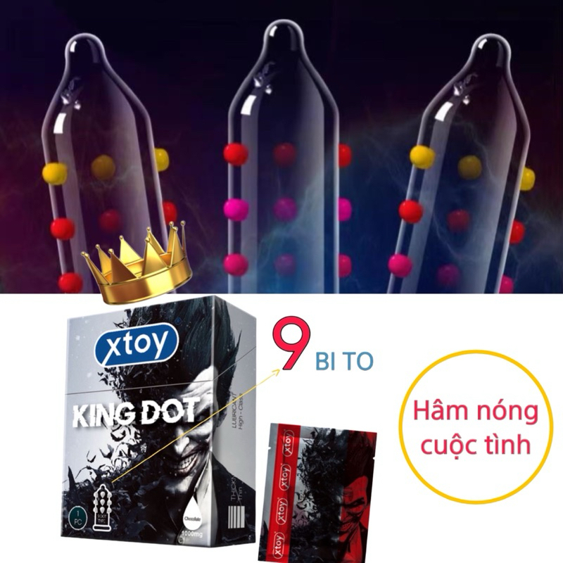 Bao cao su bi XTOY KING DOT 9 bi lớn siêu mỏng nhiều gel bôi trơn, hương chocolate