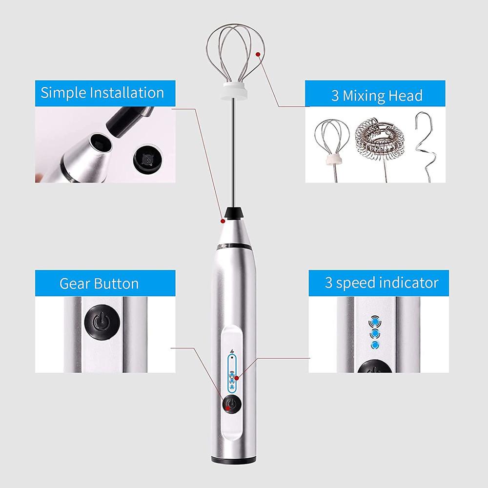 Điện Máy Trộn 3 Tốc Độ Bọt Sữa Máy Xay Sinh Tố Cầm Tay Khuấy USB Sạc Eggbeater Mini Sữa Rửa Mặt Foamer Đánh Cho Cappuccino Chocolate