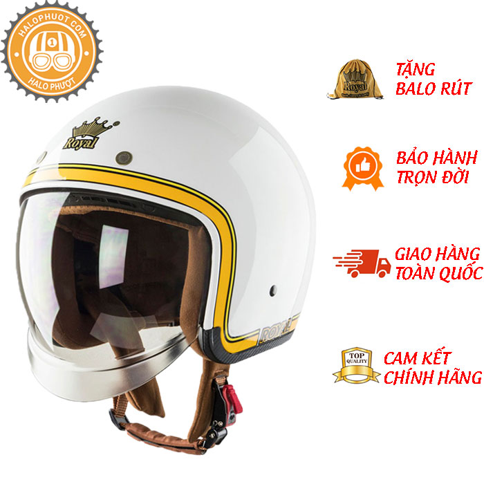 Mũ Bảo Hiểm Royal M139 Kính Âm Tem V10 Trắng