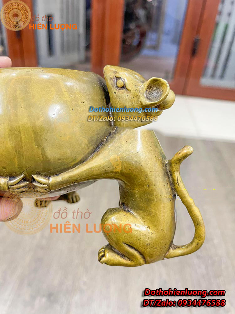 Lư Xông Trầm Tam Chuột Màu Vàng Bằng Đồng Nguyên Chất Kích Thước 20x15cm, Nặng 1,5Kg - Đồ Thờ Hiên Lượng
