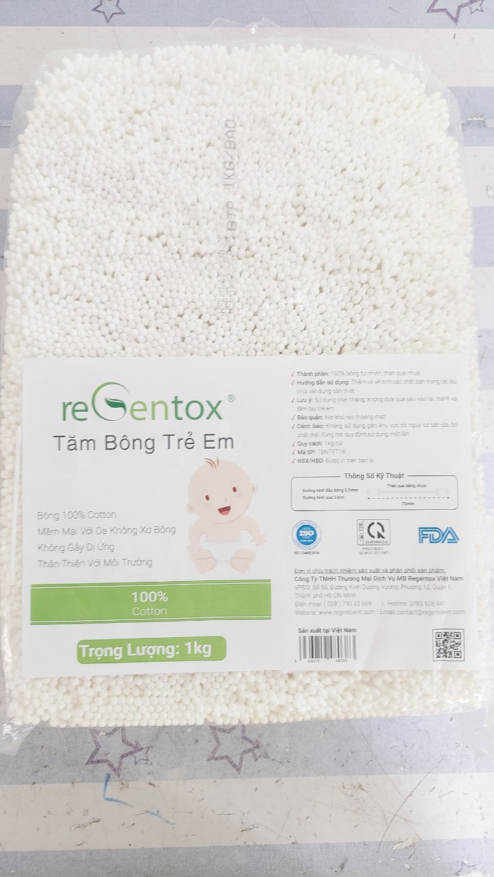 Tăm bông gói 1kg Regentox chuyên cho spa nặn mụn và chăm sóc bé.