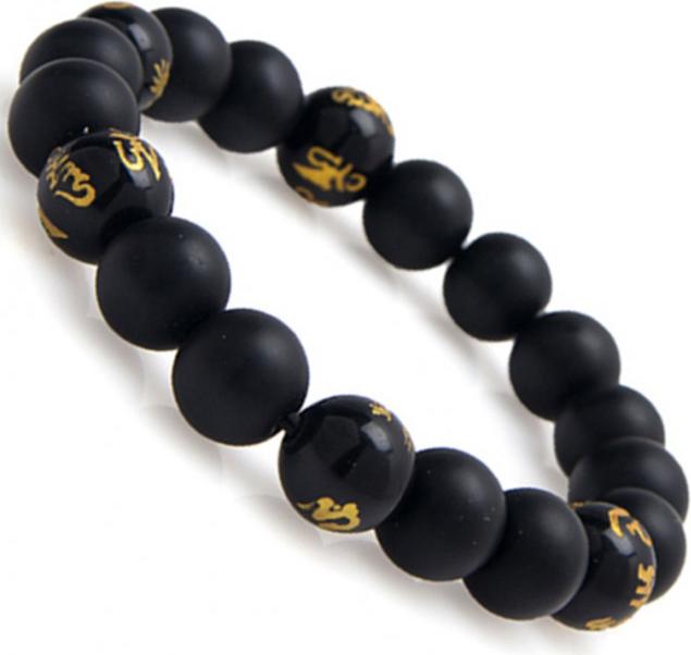 Vòng Tay Đá Onyx Đá Opal Đen Tự Nhiên Khắc Chữ Phạn Bình An 10MM Gembank