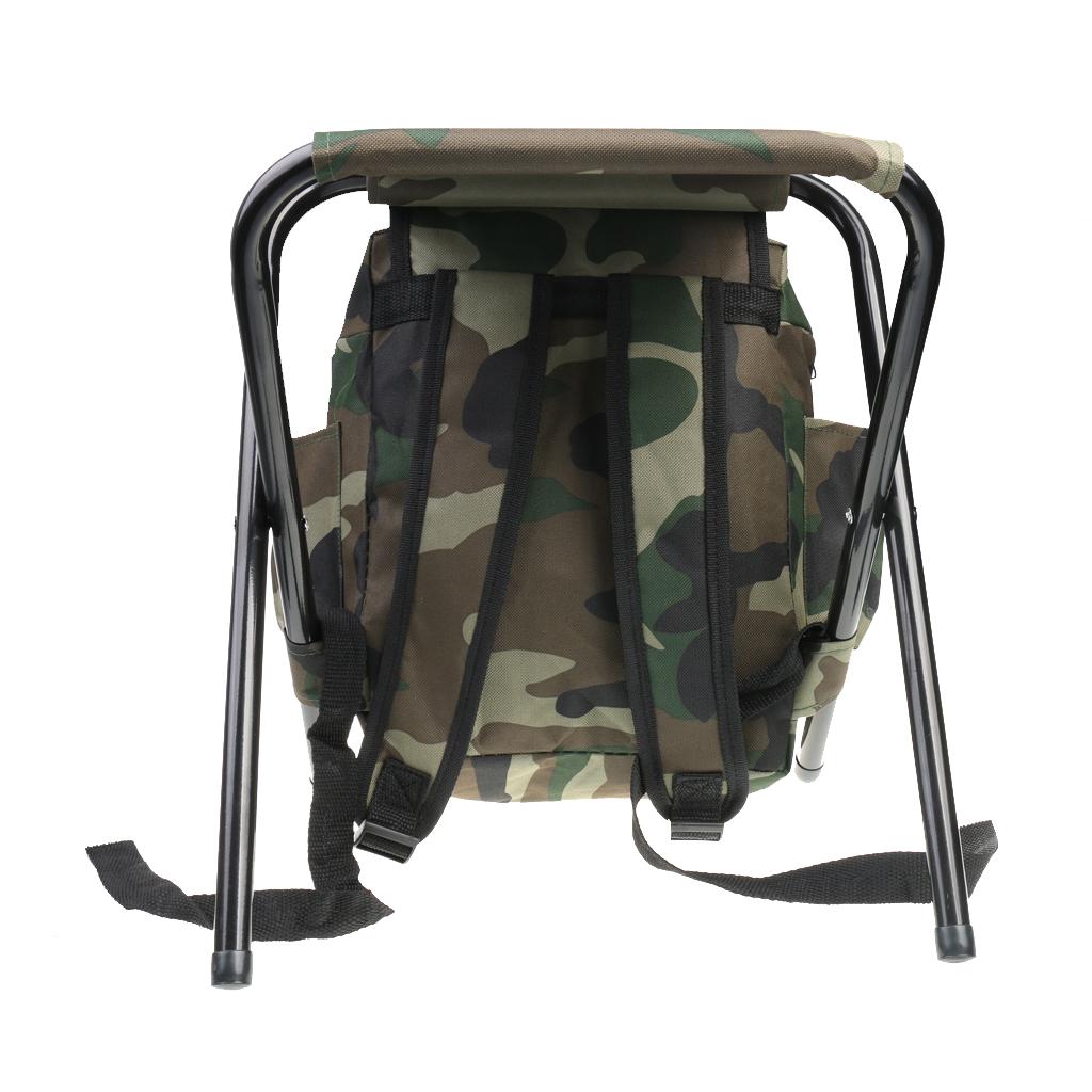 Hunting Fishing Tackle Backpack Bag Camping Foldable Stool Seat Chair - Camo