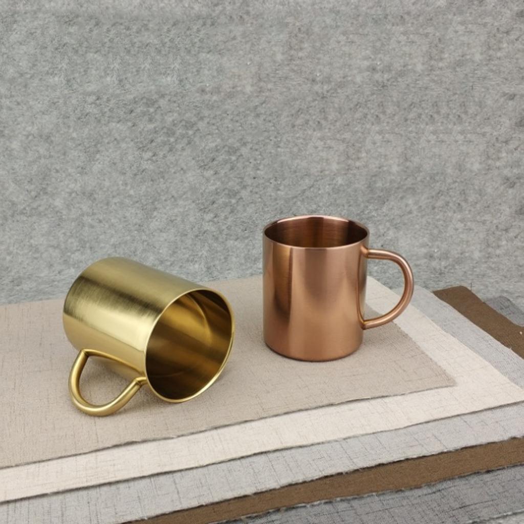 2xStainless Steel Double Wall Insulated Cup Tea Coffee Mug 400ml Gold