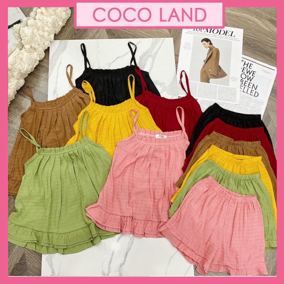 Bộ 2 dây nữ mặc nhà chất đũi nhăn cao cấp mát lạnh mùa hè B335 coco land sang chảnh. trendy hot girl