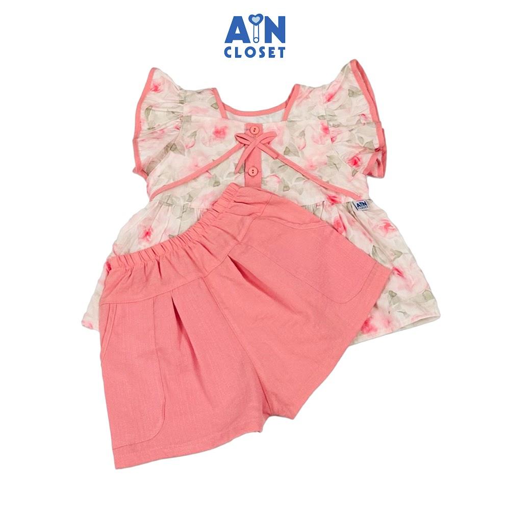 Bộ quần áo Ngắn bé gái họa tiết Hoa Hồng Phai cotton - AICDBGVWAVAI - AIN Closet
