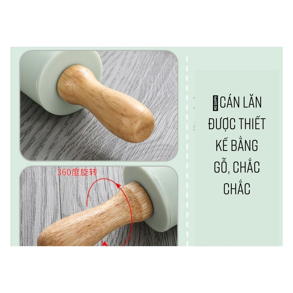 Bộ Cán Lăn Bột Silicon +Tấm Lót Nhào Bột Silicone Làm Bánh - Thảm Nhào Bột Chống Dính CHịu Nhiệt Tốt- Hàng Chính Hãng MINIIN