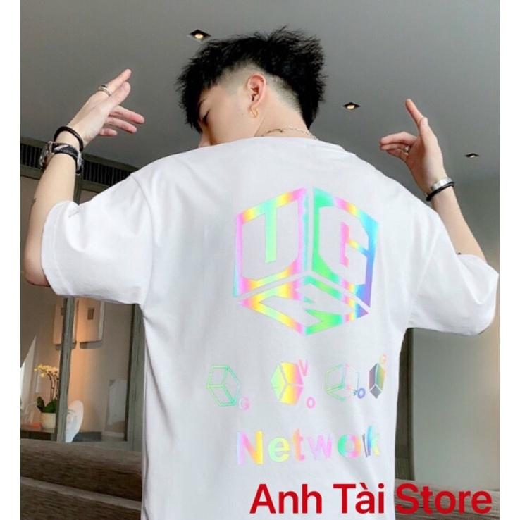 Hình ảnh Áo thun tay lỡ phản quang phông Unisex nam nữ chất Premium Cotton oversize đến 75kg form rộng co dãn 4 chiều Network PV9