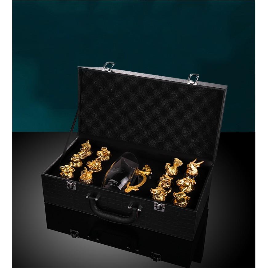 Bộ ly uống rượu 12 con giáp cao cấp mạ vàng 18K – Quà biếu tết, tân gia sang trọng, đẳng cấp -GD202