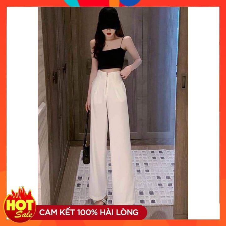 QUẦN SUÔNG CẠP CAO GEN BỤNG KHÓA TRƯỚCHOT TREND 2021 QUẦN VẢI ỐNG RỘNG SIÊU HÁCH DÁNG