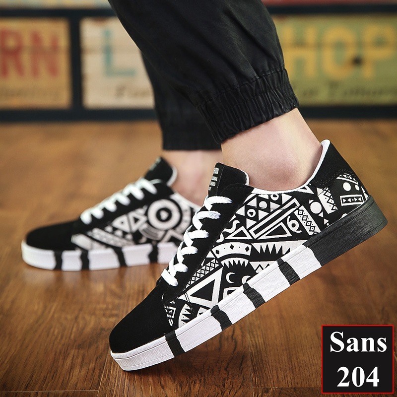 Giày sneaker nam thể thao Sans204 màu đen xanh họa tiết