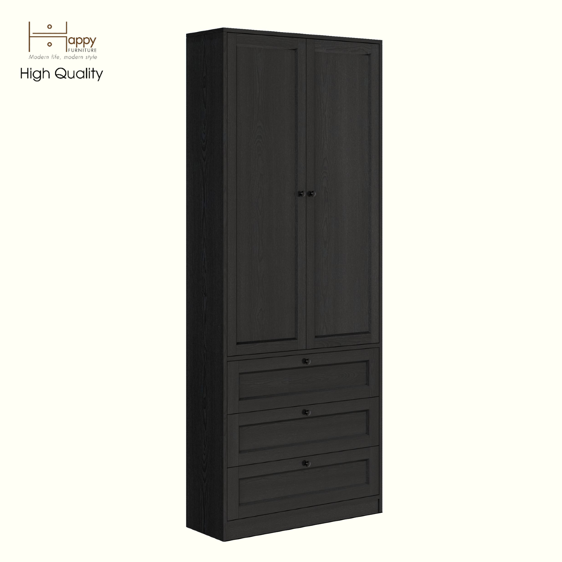 HAPPY FURNITURE , MATTA - Kệ sách 6 tầng 3 ngăn kéo 2 cửa mở , KSA_069 , 80cm x 28cm x 200cm DxRxC