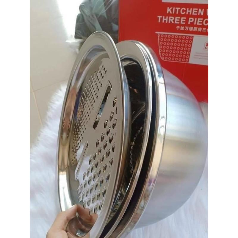 BỘ RỔ NẠO INOX 304 ĐA NĂNG TIỆN LỢI 3 CHI TIẾT 26cm