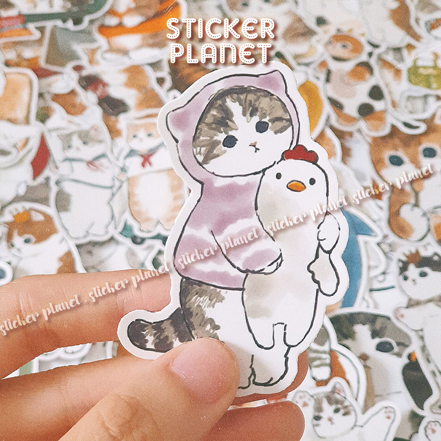 Bộ sticker chống thấm nước trang trí mũ bảo hiểm, đàn, guitar, ukulele, điện thoại laptop, dán sticker macbook sticker chủ đề mèo cute kitter