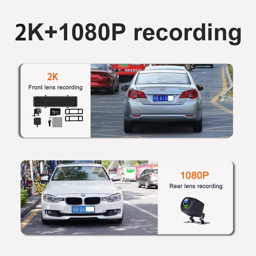 Camera Hành Trình Cho Xe Hơi/Ô Tô Màn Hình Cảm Ứng 12 Inch Ips Bên Trước Và Sau 2K/Full HD1080P, Buletooth, Có Wifi Quay Video Vòng Lặp