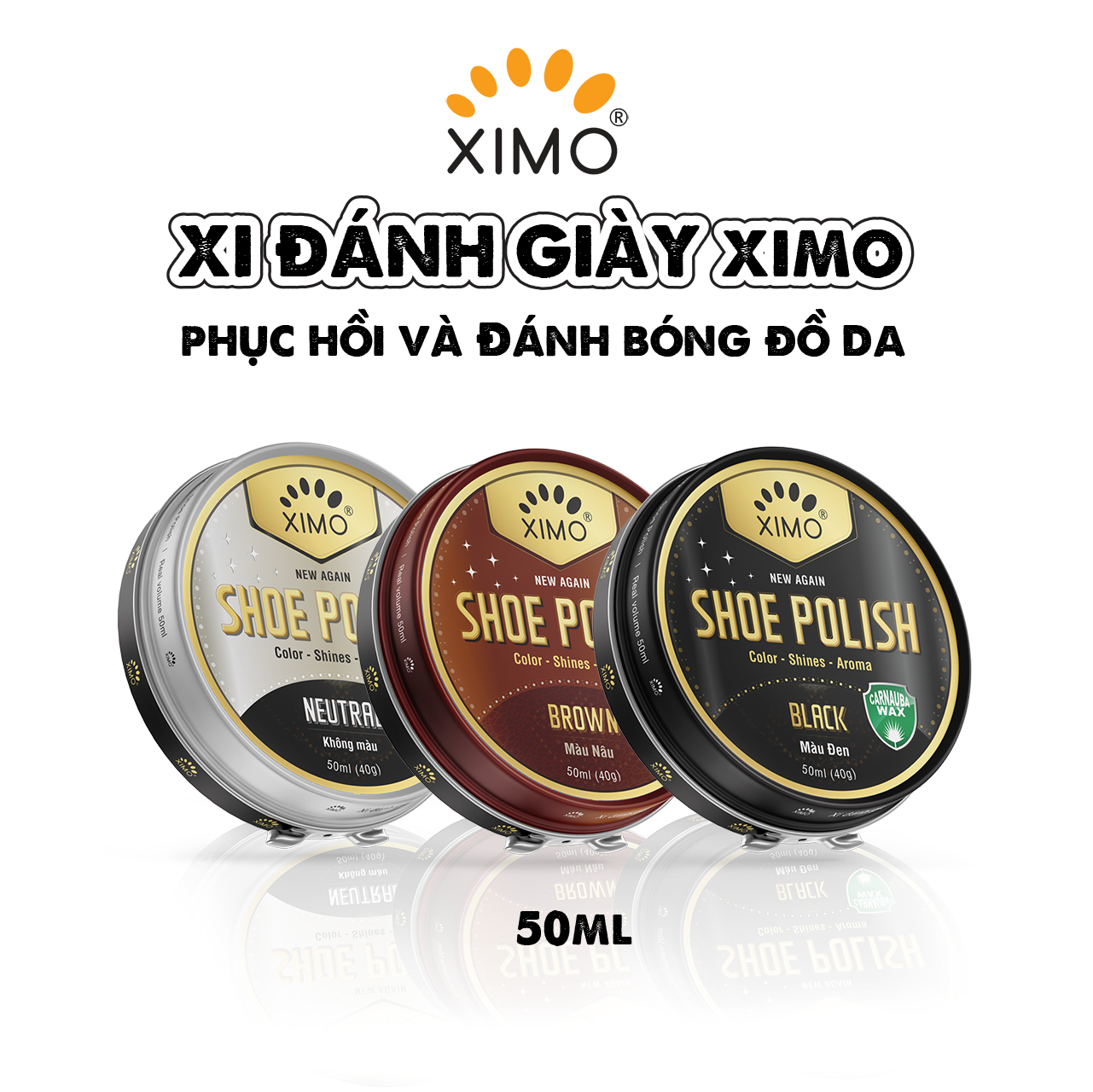 Xi đánh giày dạng sáp phục hồi và đánh bóng giày, đồ da SHOE POLISH 50ml