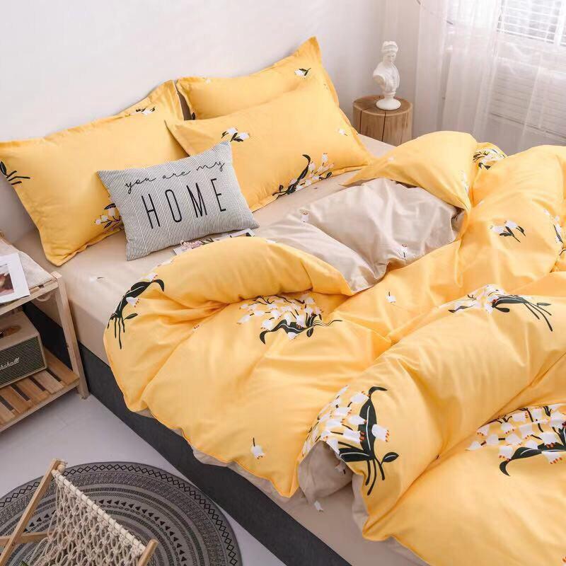 Bộ chăn ga gối Hàn Quốc hoa chuông vàng hiện đại bo chun đủ kích thước.