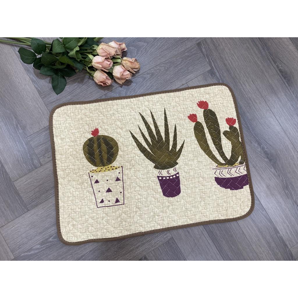 Thảm chùi chân - xương rồng - viền nâu - TCC55301