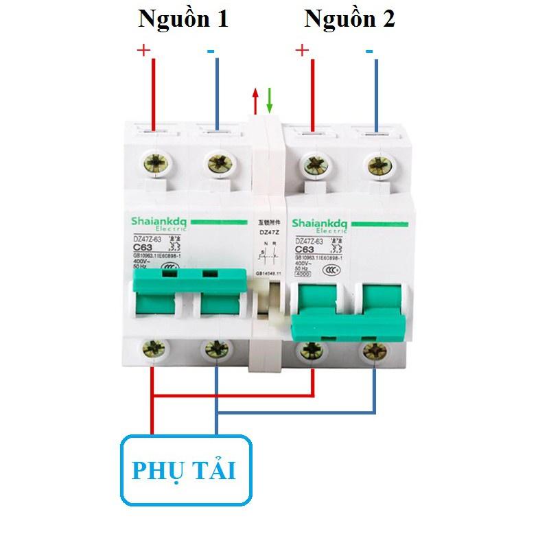 Cầu dao đảo chiều 2P 63A Shaiankadq dạng aptomat bảo vệ quá tải, át đảo chiều