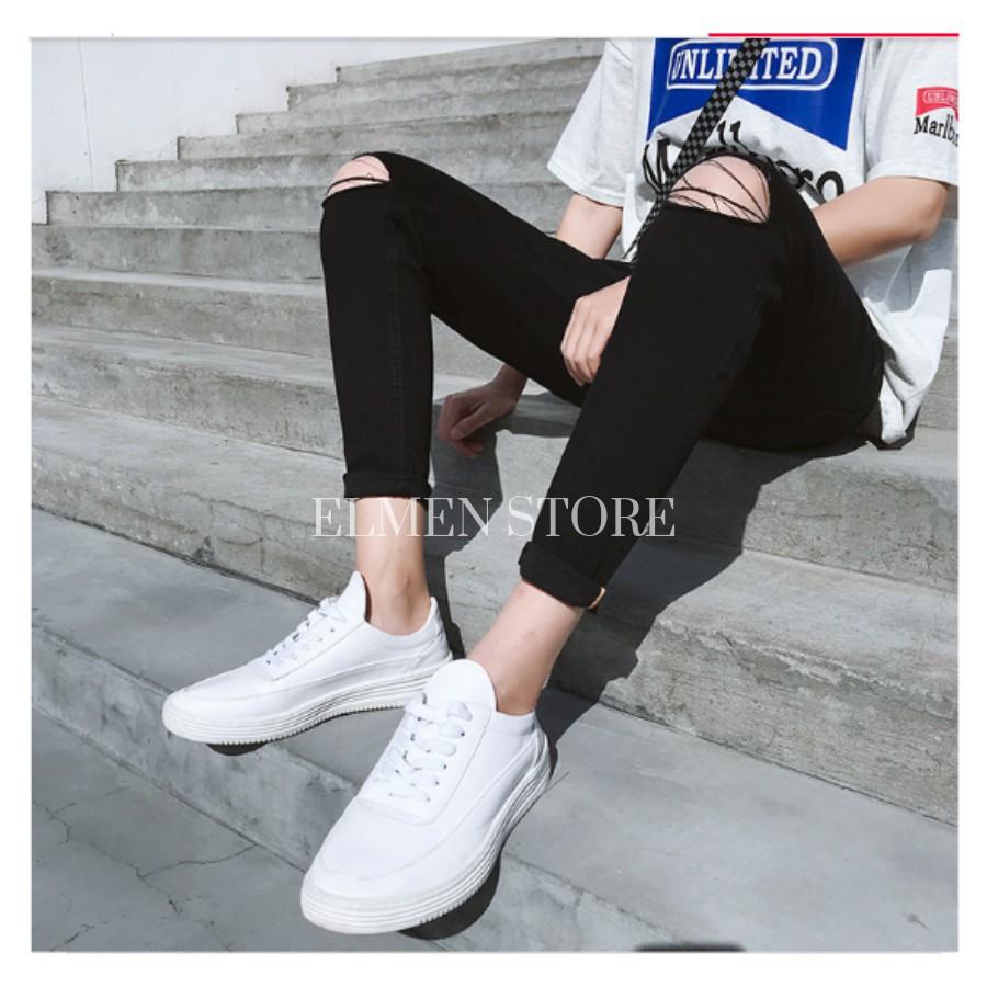 Quần jeans đen rách gối