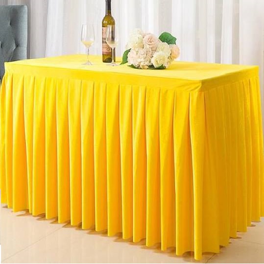 Thảm/Khăn trãi bàn xếp ly màu vàng vải Polyester (1m2, 1m6, 1m8) - thờ cúng