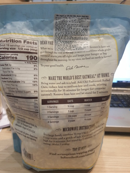 Yến mạch cán cỡ vừa hiệu bob's red mill