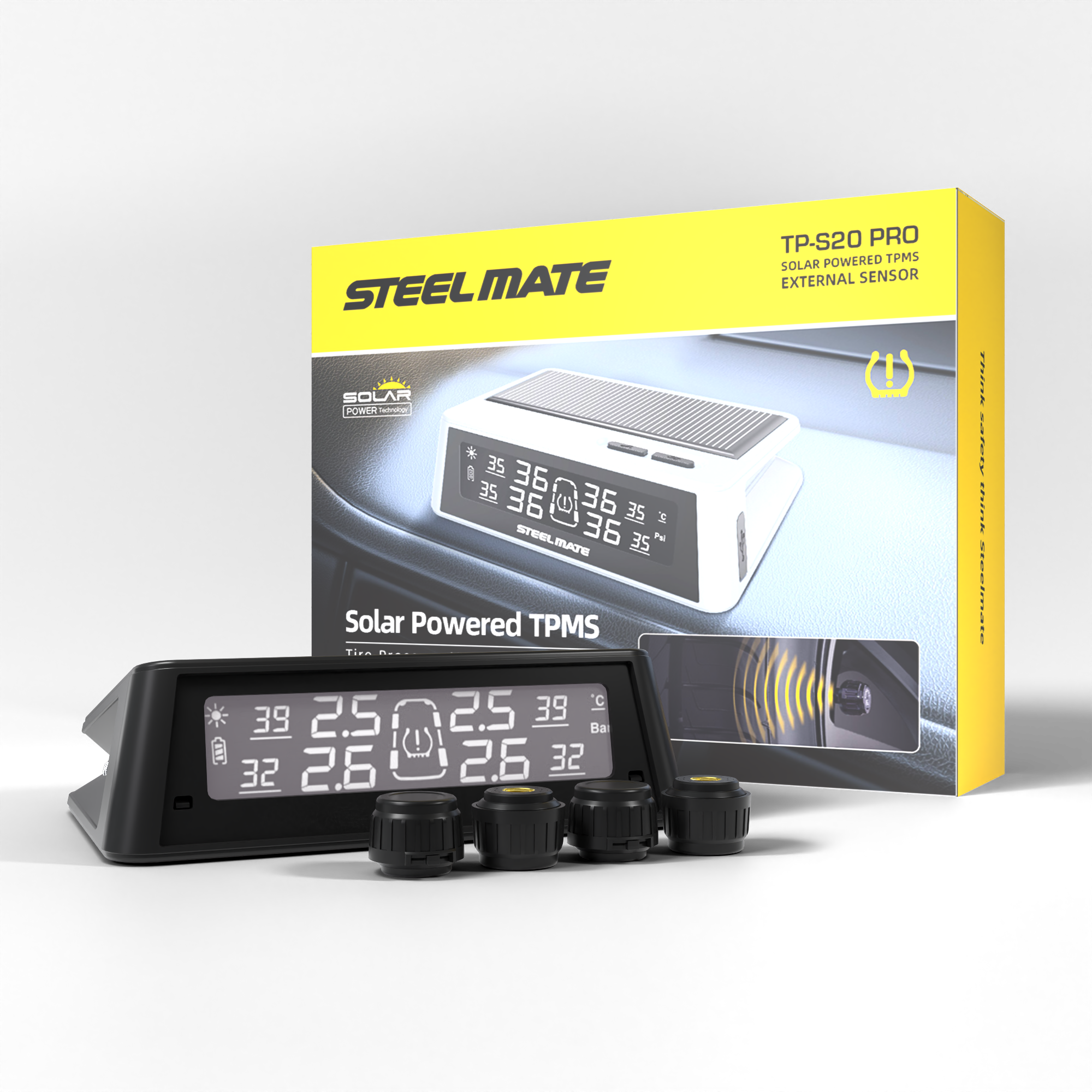 Cảm Biến Áp Suất Lốp Ô Tô STEELMATE TP-S20 PRO – Van Ngoài, Hiển Thị LED, Cảnh Báo Áp Suất &amp; Nhiệt Độ Chính Xác, Bảo Hành 3 Năm