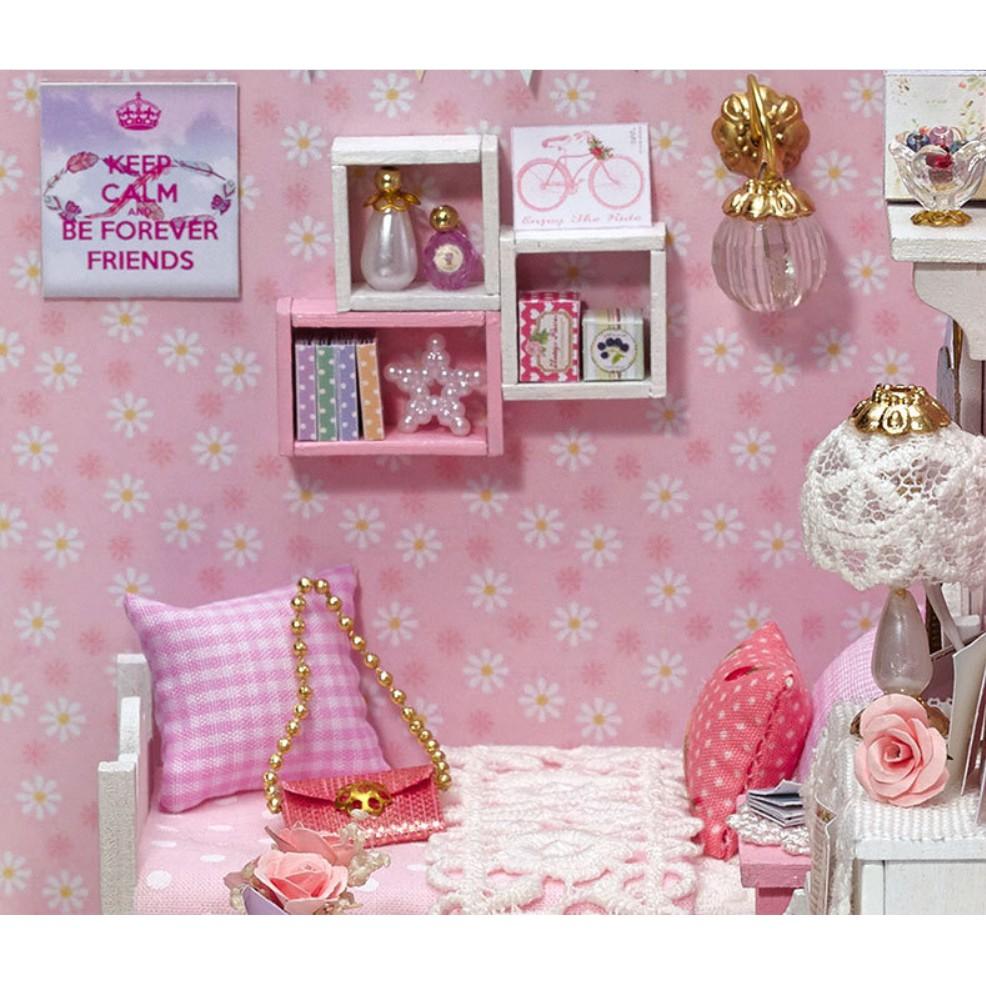 Mô hình nhà búp bê Cute Room - phòng ngủ màu hồng Sunshine Princess có đàn piano trắng