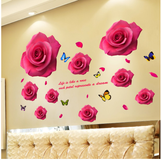 Decal dán tường Đôi tình nhân và hoa hồng đỏ - HP406